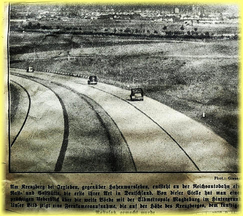 Eröffnung der Reichsautobahn (A2) 1936, Magdeburg im Hintergrund