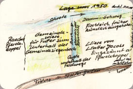 Lageplan des Rötheplatz im Fischteich, Zeichnung Rudolf Werner 2009