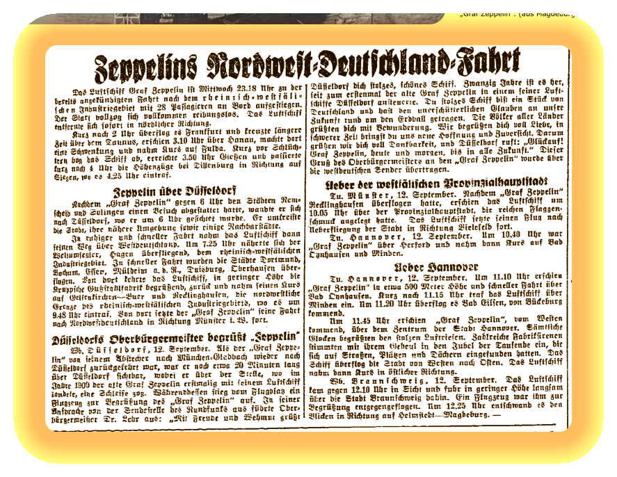 Aus der Volksstimme zum Flug des Zeppelins am 12.09.1929